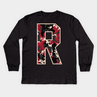 Initial Capital Letter R Camo Alphabet Gift Women Men Kids Kids Long Sleeve T-Shirt